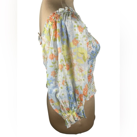 BILLABONG‎ Feeling Groovy Smocked Cropped Puff Sleeve Floral Print Top LG - Picture 8 of 15